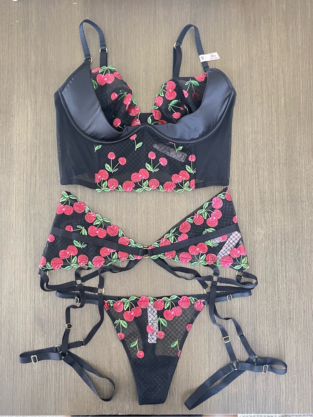 NWT Victoria’s Secret Very Sexy Embroidered Cherry 3 piece Set